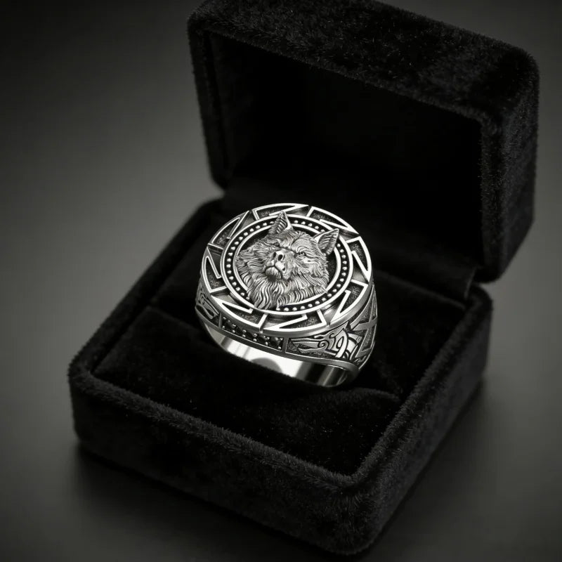 Andara 925 Sterling Silver Ring Retro Wolf Totem Thai Silver Ring Warrior Wolf Head Men' detail view