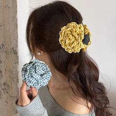 Plaid Fabric Flower Hair Claw Clips for Women Girls Korean Fashion Summer Vacation Ponytail Holder Hair Styling Accessories New