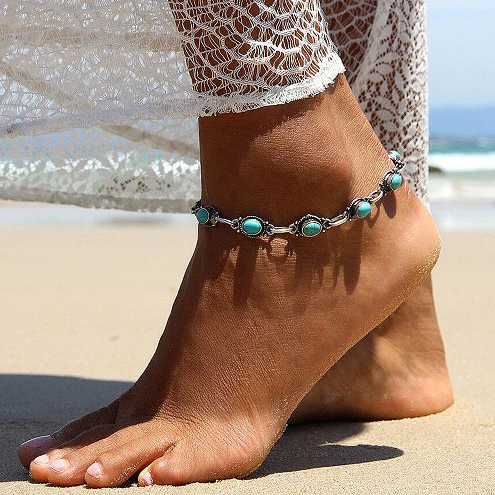 1Pc Boho Turquoise Starfish Anklets Summer Conch Rice Bead Anklet With Adjustable Cha lifestyle view