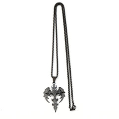 Gothic Punk Angle Wing Spiked Cross Pendant Necklace For Women Men Stainless Steel Black detail view