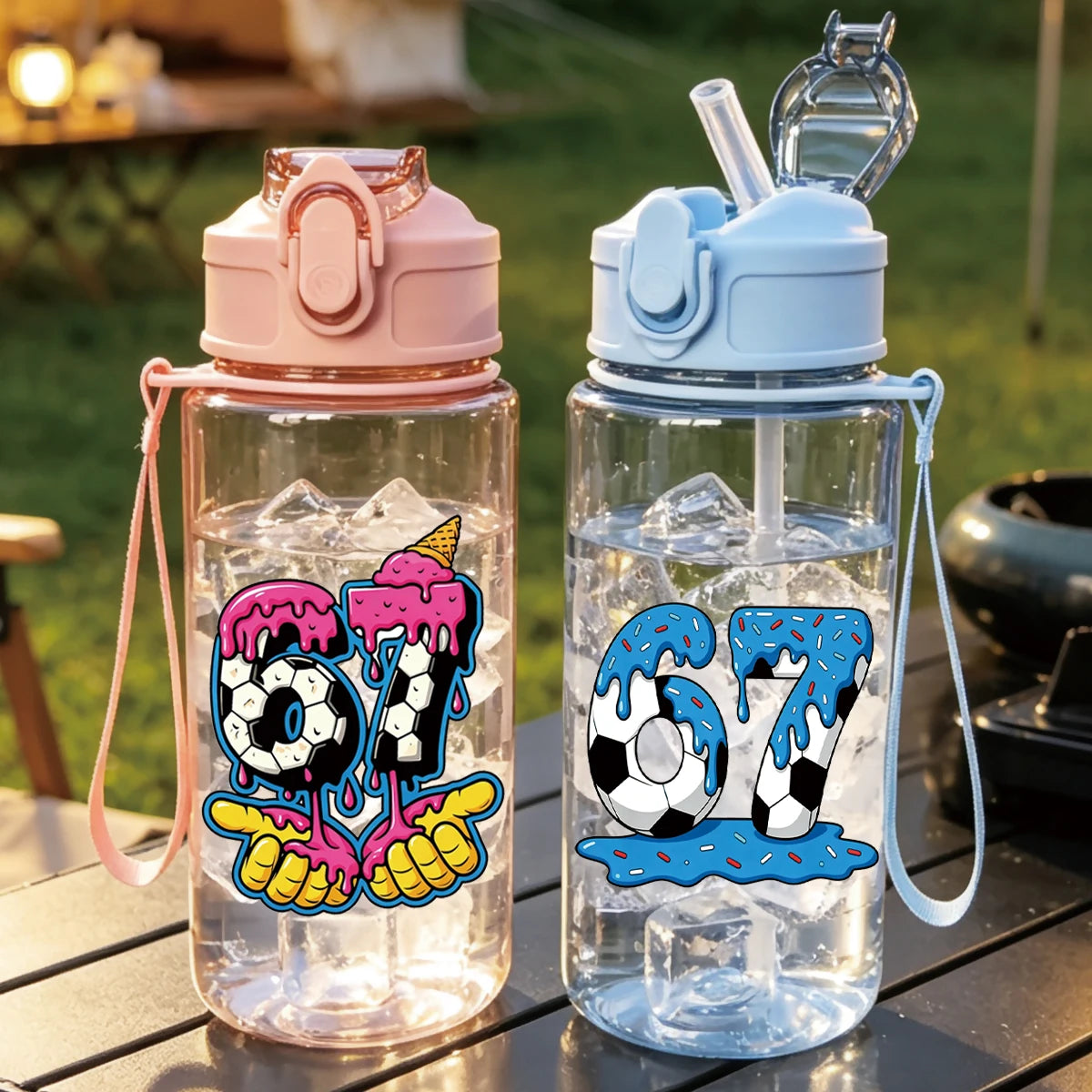 1 Piece 500ml (17 fl oz) 67 Printed Straw Cup, Summer Water Bottle, BPA Free, Portable Sports Outdoo