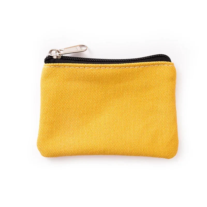 Solid Color Canvas Zipper Coin Purse | Mini Money Pouch for Women Men detail view