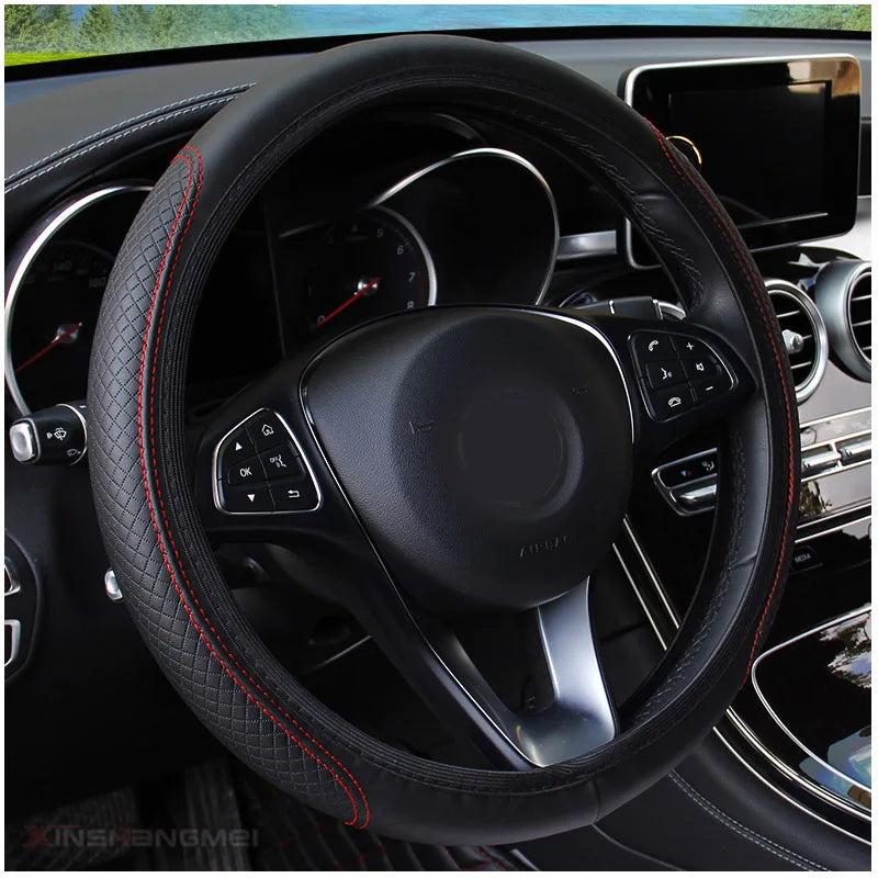 Universal Steering Wheel Cover Micro Fiber Leather 37/38cm Non-Slip close-up view