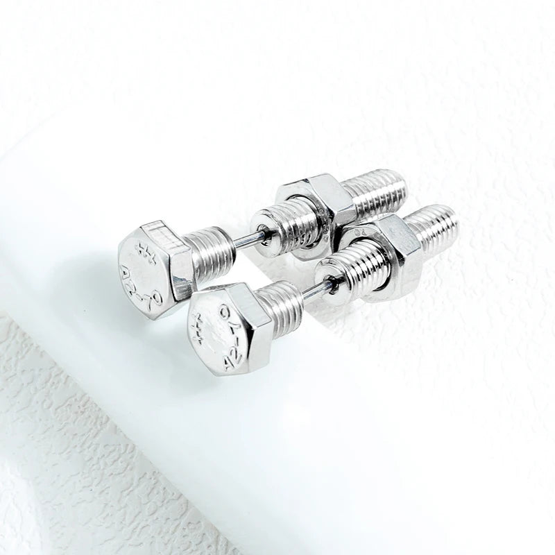 2pc New Gothic Unisex Punk Rock Stainless Steel Nail Screw Piercing Stud Earrings N additional angle