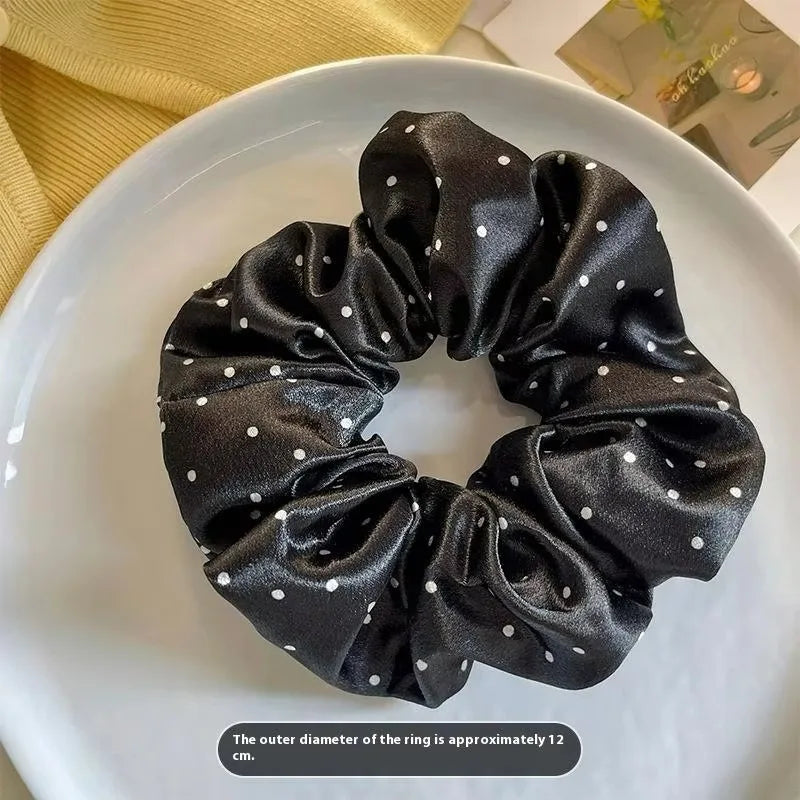 New Polka Dot White Scrunchies 12cm Large Hair Bands Female Elegant Black Hair Rope T alternate view