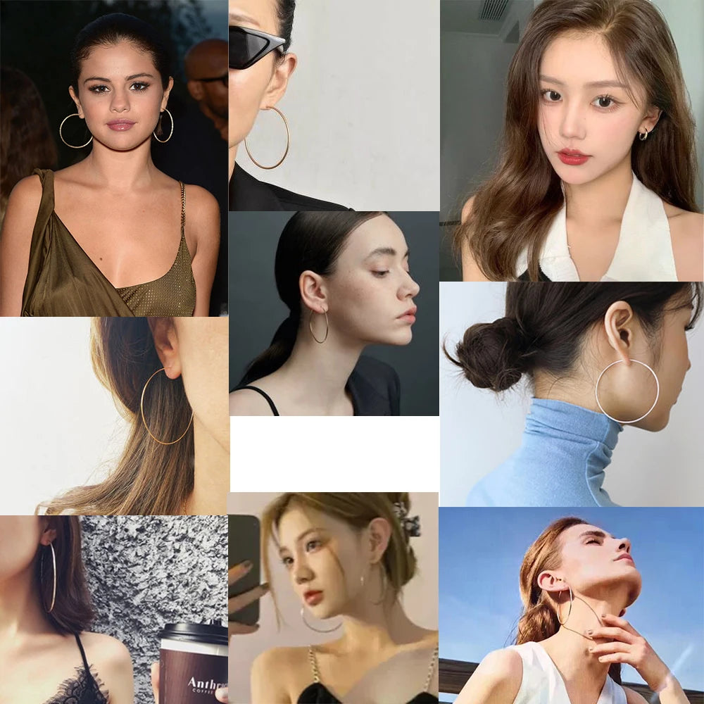 LUXUSTEEL Golden Stainless Steel Hoop Earrings | Big and Small Circle Ear Jewelry for Wo detail view