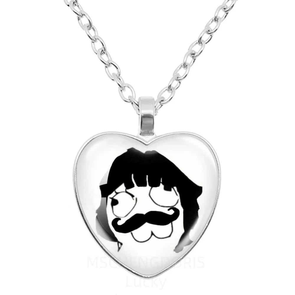 Rage Comic Necklace Derp Face Trollface Funny Meme Cartoon Glass Heart Shape Pendant Cha detail view