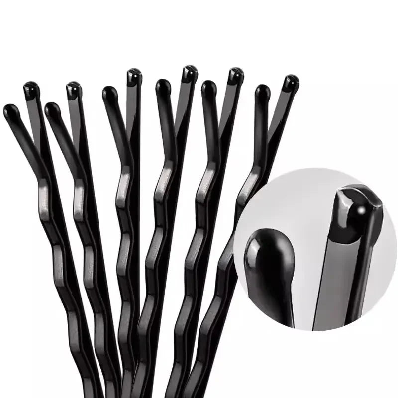 60/600pcs Black Straight Line Hair Clip U-shaped Needle Lady Hairpins Curly Wavy Grips close-up view