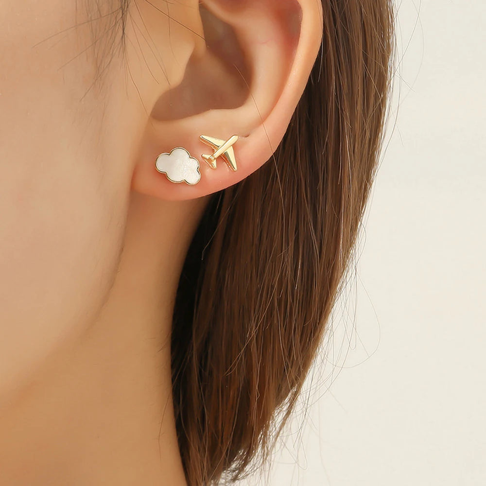 Fashion Cute Cloud Airplane Small Earrings | Creative Sweet Dripping White Earrings for detail view