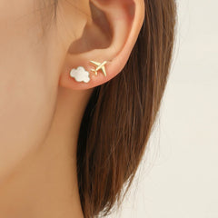 Fashion Cute Cloud Airplane Small Earrings | Creative Sweet Dripping White Earrings for detail view