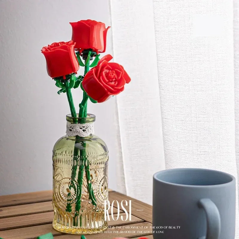 Eternal Flower Rose Building Block Set | Compatible Gift for Valentine's Day Teachers close-up view