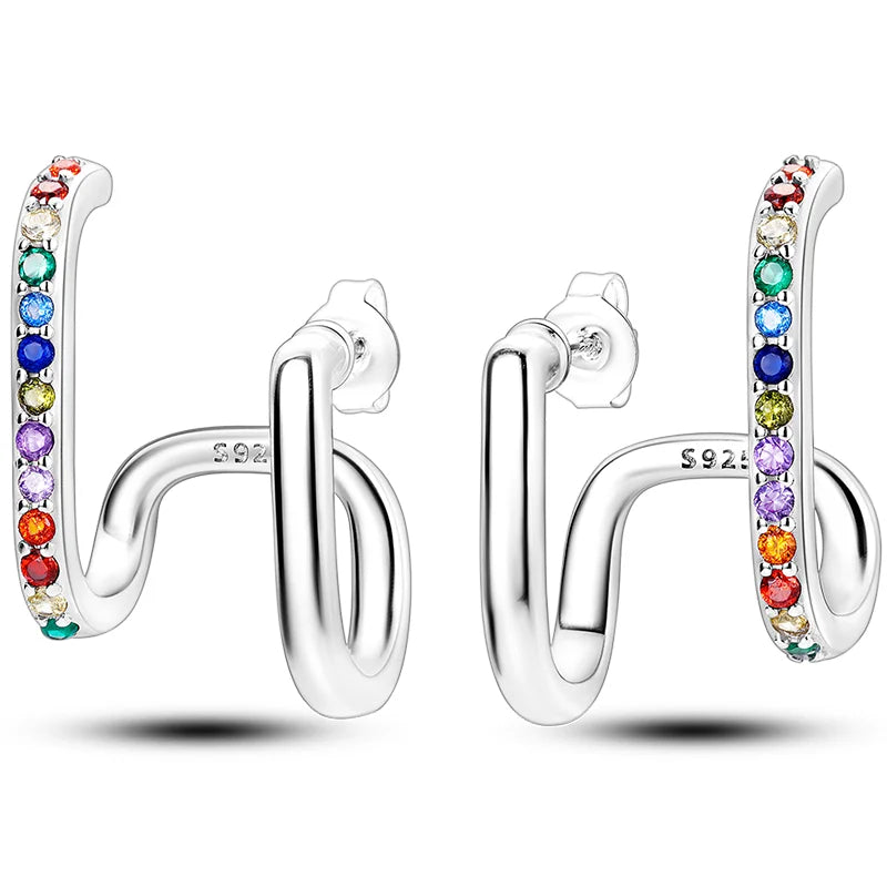 Hot Classic Original 925 Sterling Silver Earrings Colorful Circle Hoop Earrings For Wome detail view