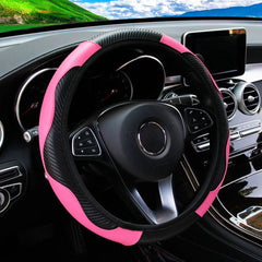 PU Carbon Fiber Leather Car Steering Wheel Cover | 14.5-15 Inch Grip Enhancer