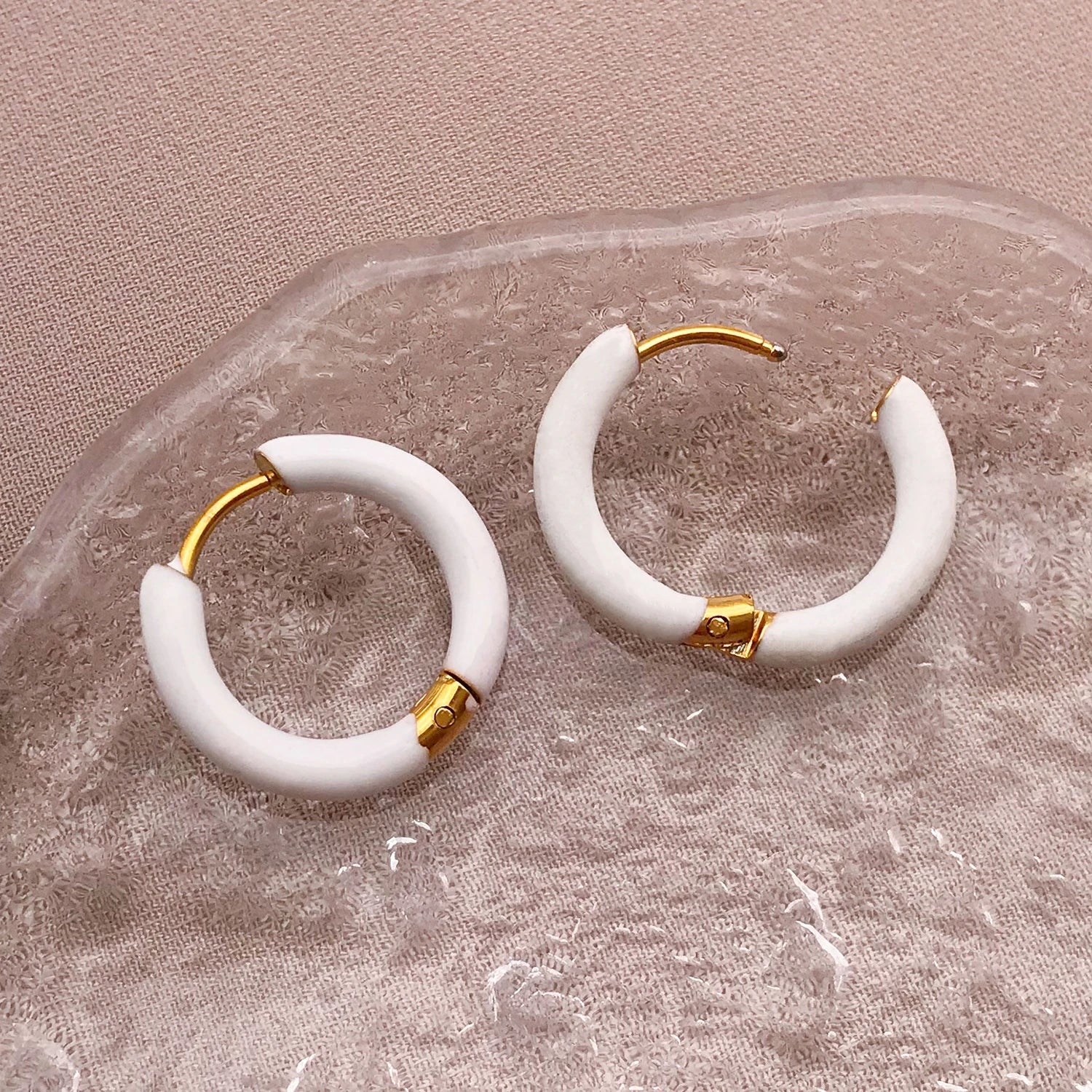 2pcs Candy Color Enamel Hoop Earrings | Sweet Summer Stainless Steel Jewelry detail view