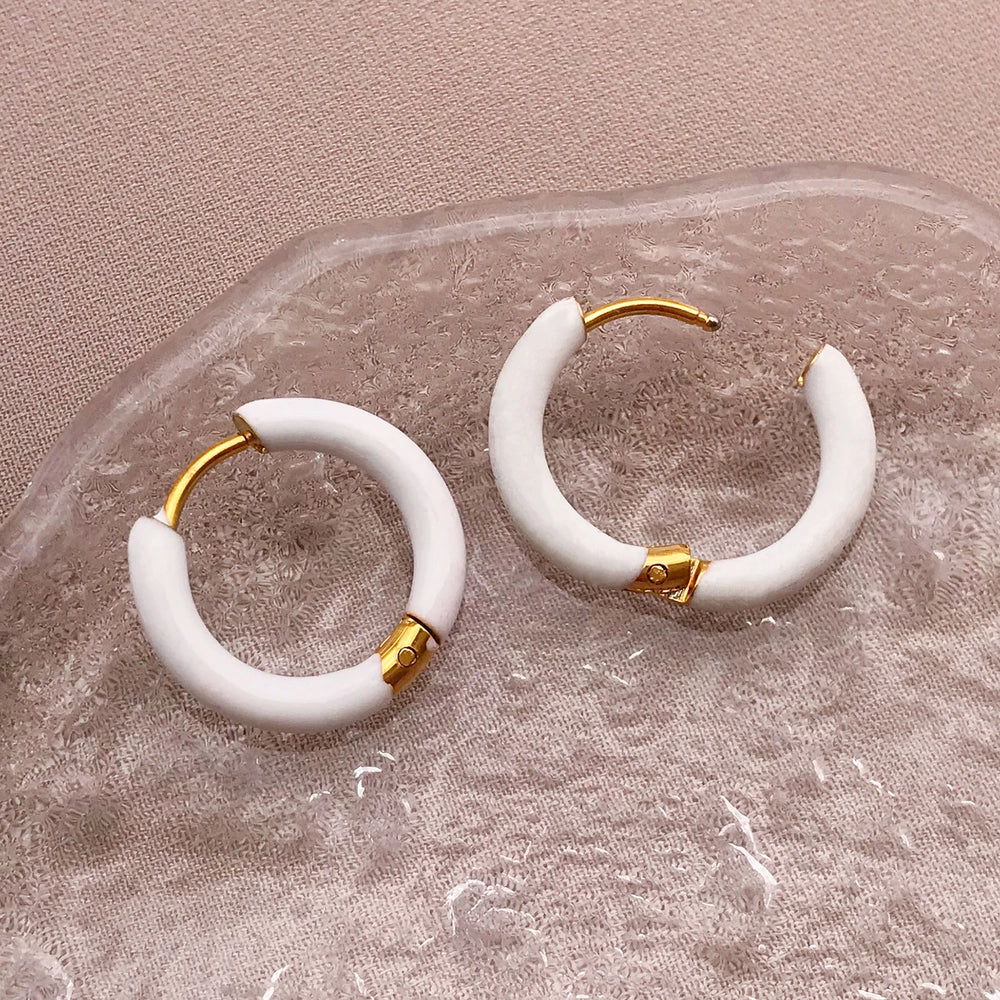 2pcs Candy Color Enamel Hoop Earrings | Sweet Summer Stainless Steel Jewelry detail view