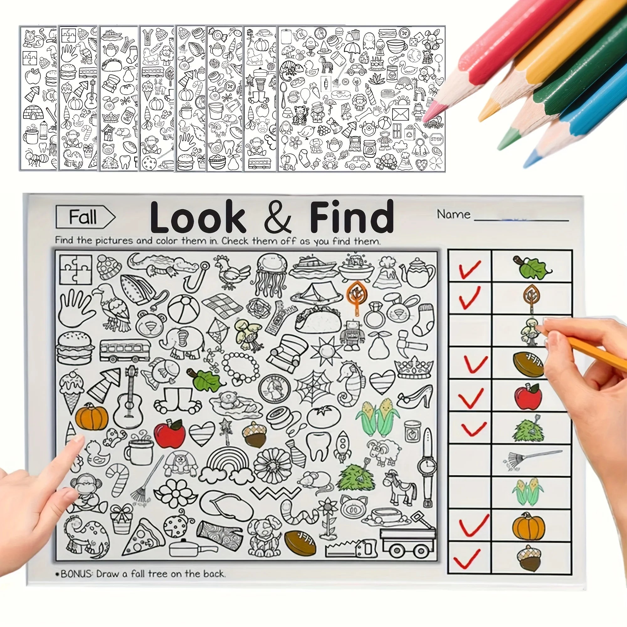 32 Pages Children's Hidden Object Coloring Book Interactive Educational Matching Game Enhance Visual
