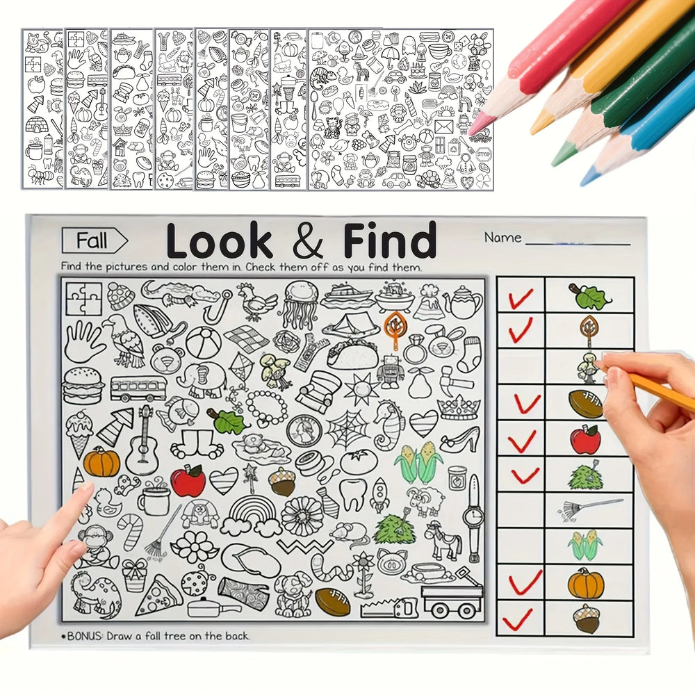 32 Pages Children's Hidden Object Coloring Book Interactive Educational Matching Game Enhance Visual