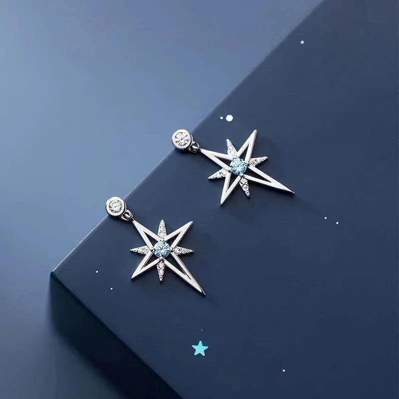 S925 Cubic Zirconia Octagonal Star Earrings | Trendy Silver Stud Earrings for Women alternate view
