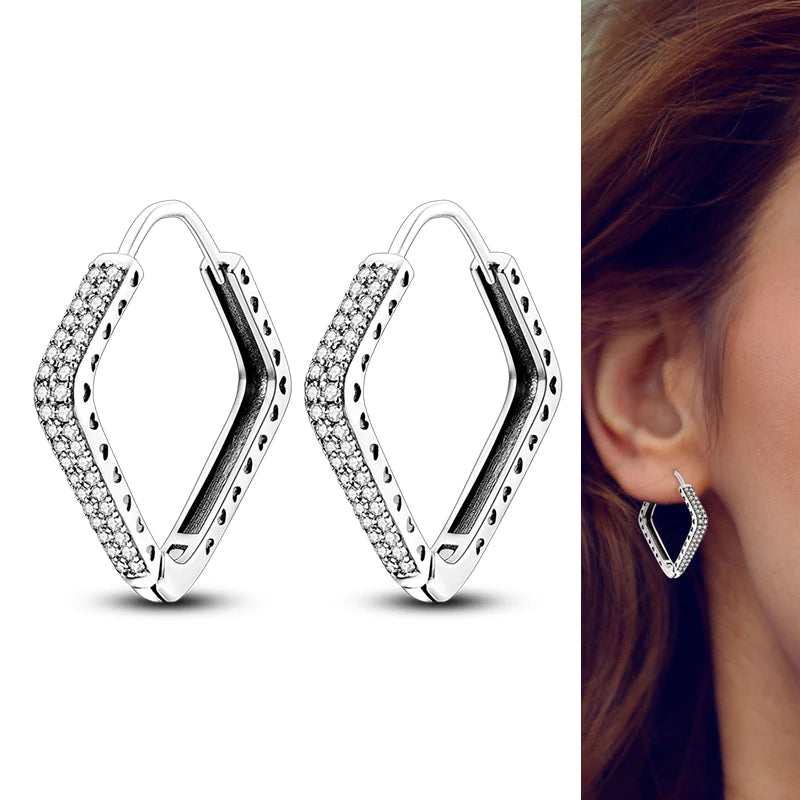 Hot Sale 925 Sterling Silver Heart Earrings Fit Original Charms Hoop Earrings For Women Girls Stud Earring Fine Jewelry Gifts