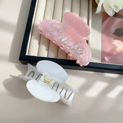 Elegant Shinning Rhinestone Bride Letter Big Acetate Hair Claw Clips for Women White Pin detail view
