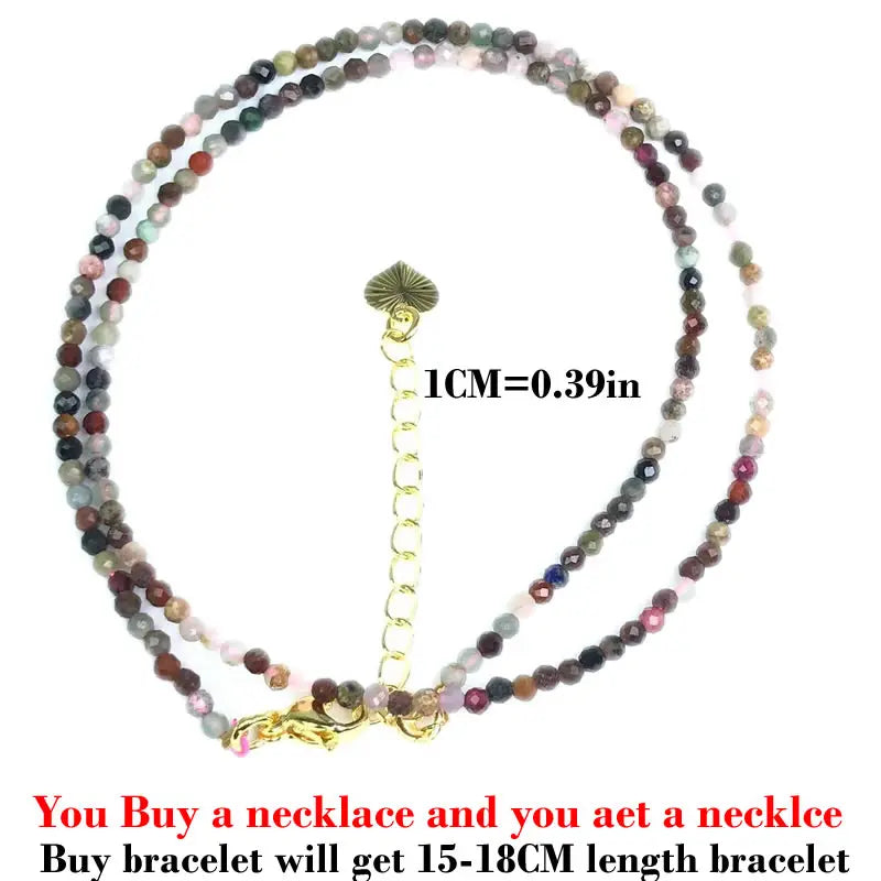 Fashion Faceted 2mm Beads Necklace Mini Natural Stone Amethysts Quartzs Agat Choker Mi close-up view