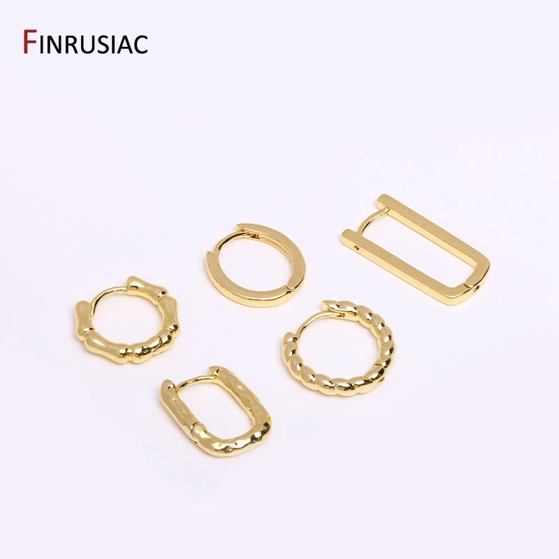 Gold Plated Brass Simple Hoop Earrings High Quality Women Earrings, Inlaid Zircon Tre alternate view
