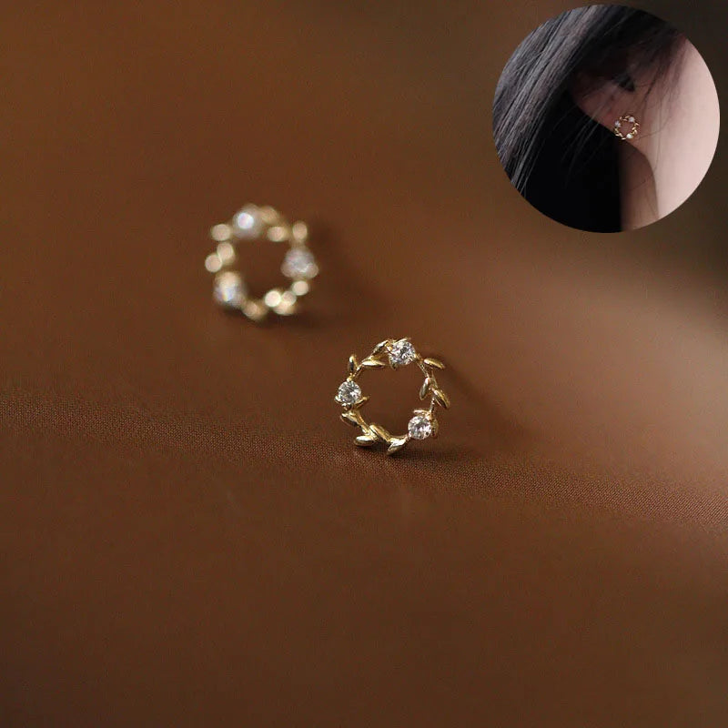 925 Silver Needle Simple Shiny Zircon Earrings Gold Plating Jewelry Crystal Stud Earring detail view