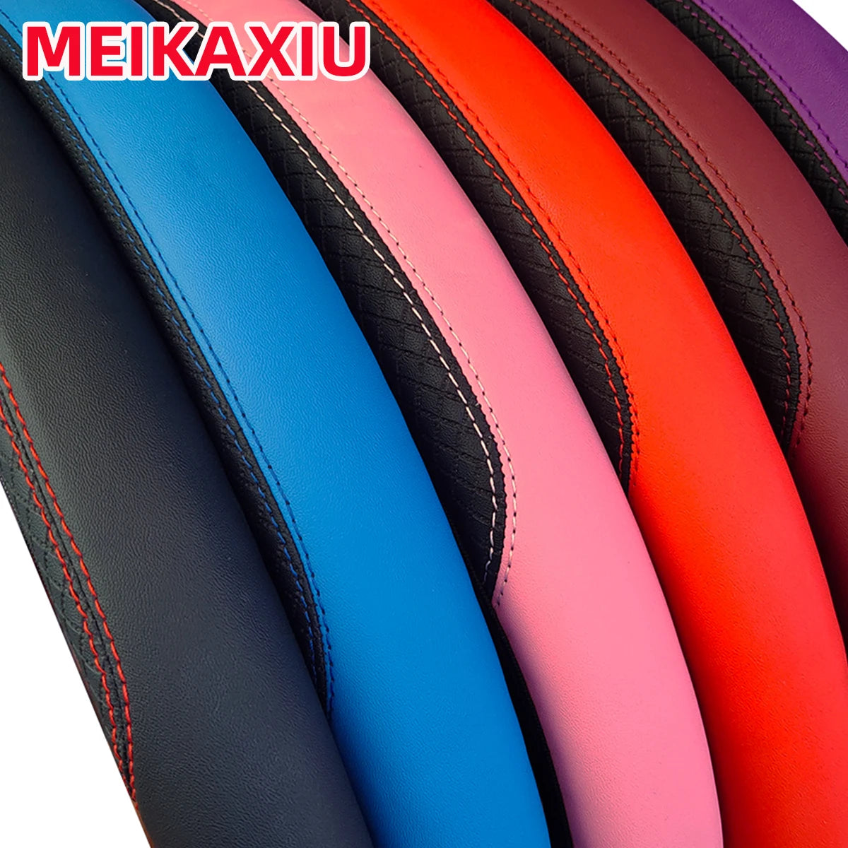 PU leather checkered embossed multi-color car rimless steering wheel cover suitable for detail view