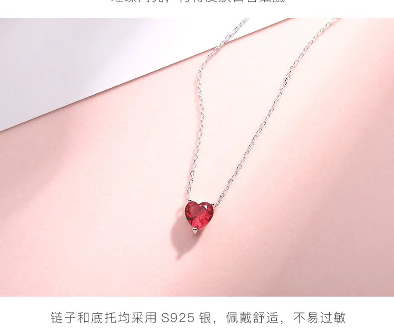 Silver Plated Red Zircon Heart Pendant Necklace | Women's Charm Jewelry lifestyle view