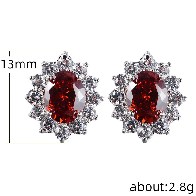 Huitan Fashion Sunflower Shape Stud Earrings Women Brilliant Oval Cubic Zirconia Luxur close-up view