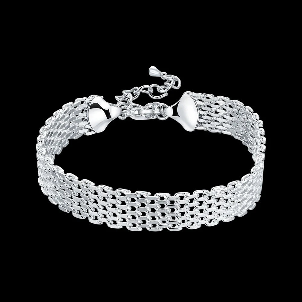 Fine 925 Sterling Silver Noble Nice Chain Solid Bracelet for Women Men Charms Party G lifestyle view
