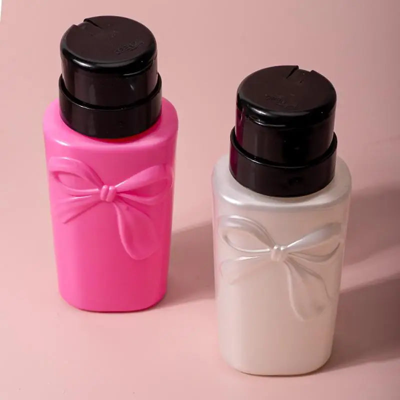 Push Down Plastic Bow Pump Dispenser Bottle | Refillable Nail Polish & Makeup Remover Co detail view