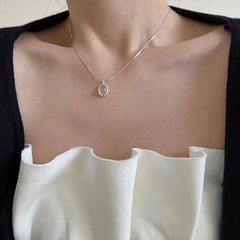 Oval Aquamarine Pendant Necklace | Snake Chain Jewelry for Women alternate view