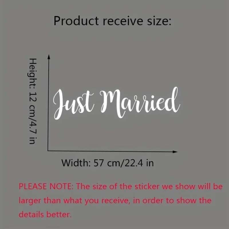 Just Married Vinyl Decal Sticker, Glitter Matte PVC for Glass