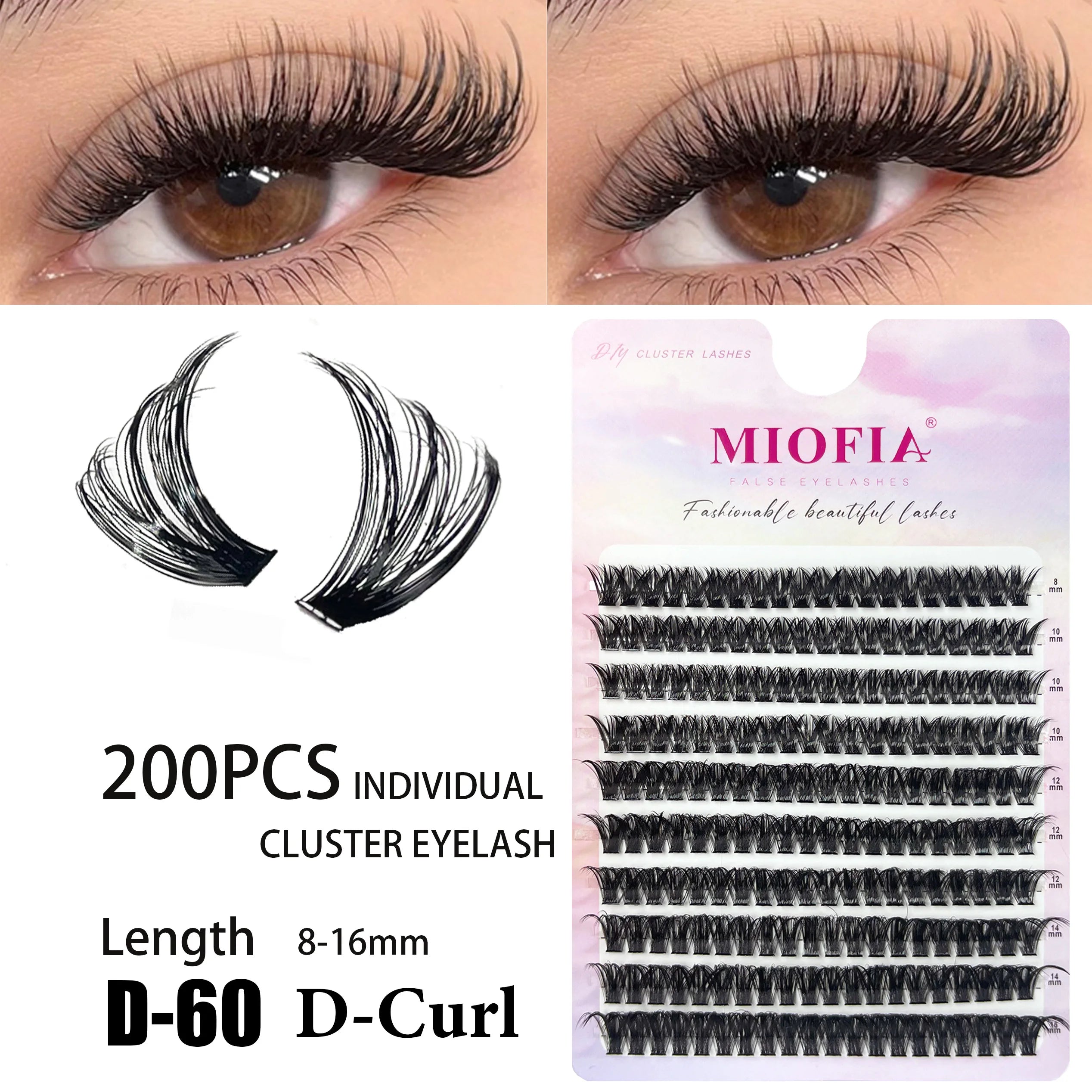 MIOFIA DIY Eyelash Clusters Fluffy Natural Anime Lashes 8-14mm Mixed Length Large capacity 3D Russian Volume Eyelash Extension