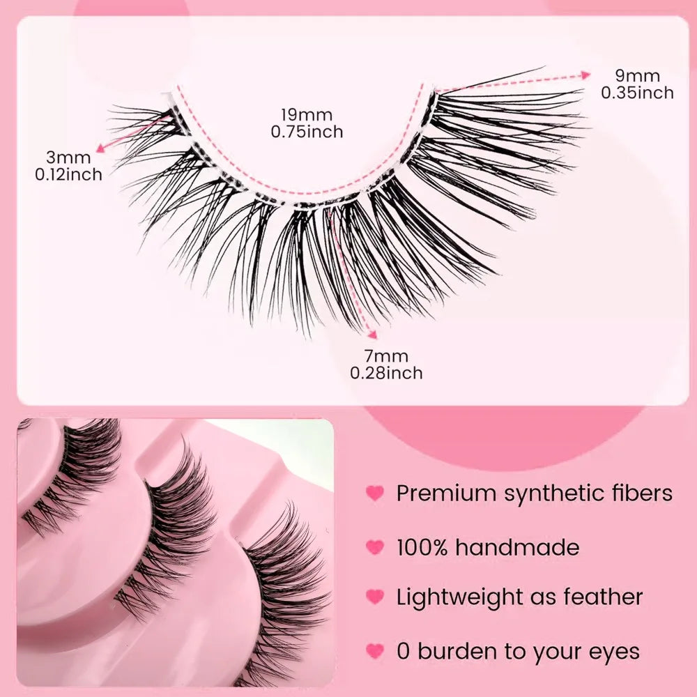 Clear Band Half False Eyelashes Natural Wispy Faux Mink Lashes Lightweight Reusable Co close-up view