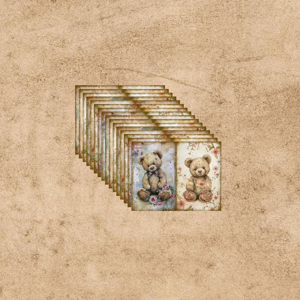 16 Sheets A5 Lace Cute Bear Background Vintage Grunge Paper | Journal Planning Scrapbo close-up view