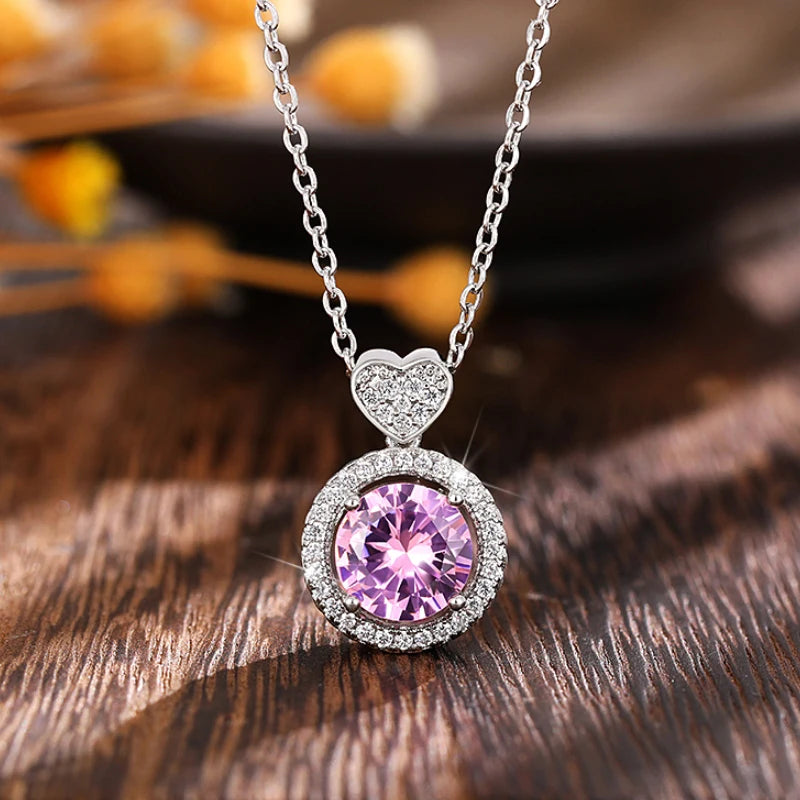 Huitan Romantic Pink Cubic Zirconia Pendant Necklace for Women Engagement Wedding Par lifestyle view