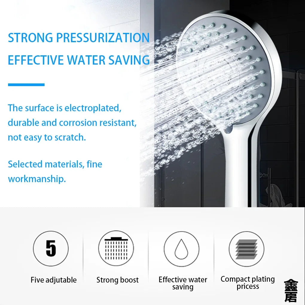 Jetting Shower Head Water Saving Handheld Adjustable 5 Modes Shower Bath close-up view