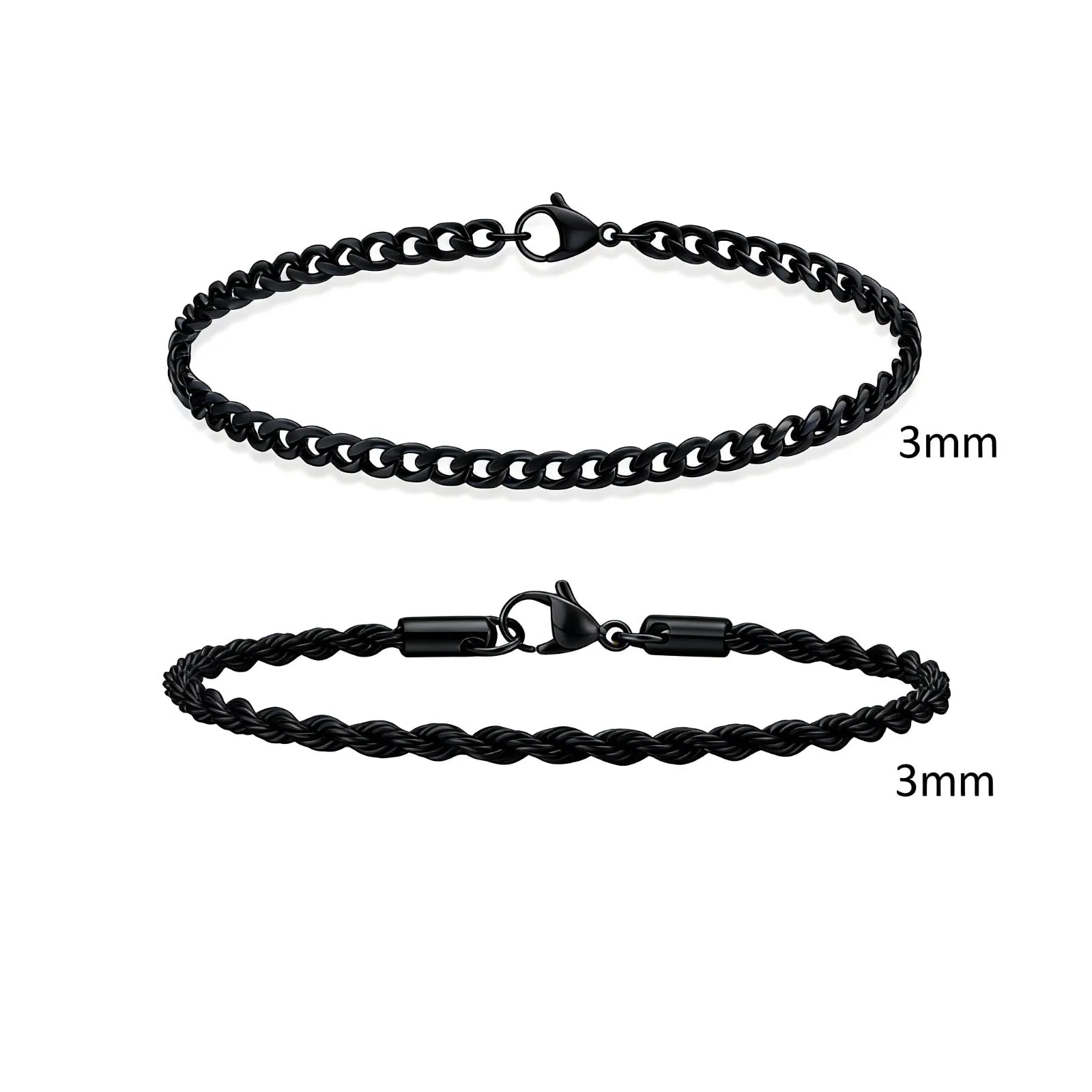 Men's Stainless Steel Chain Bracelets Set | 2pcs Silver Gold Black Twist Rope & Cuban Li detail view