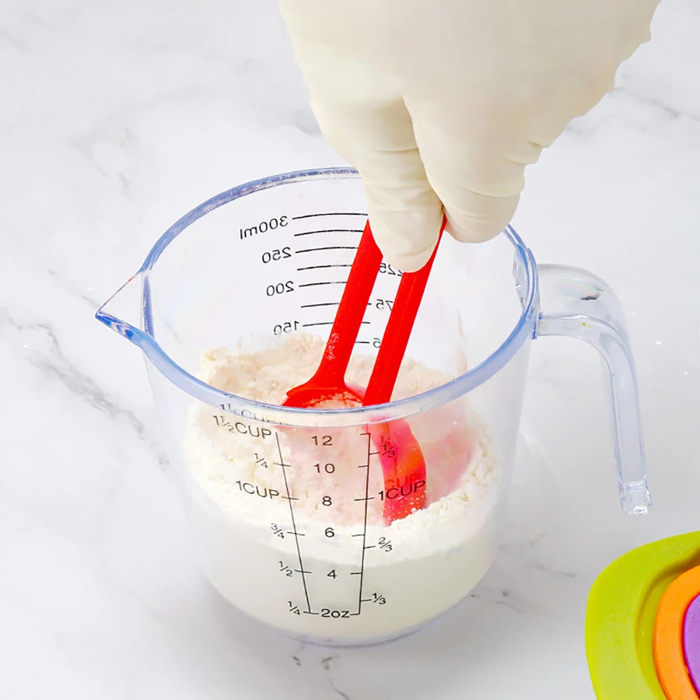 Rainbow Measuring Cup Set | Colored Plastic Flour Measuring Spoon Set for Baking lifestyle view