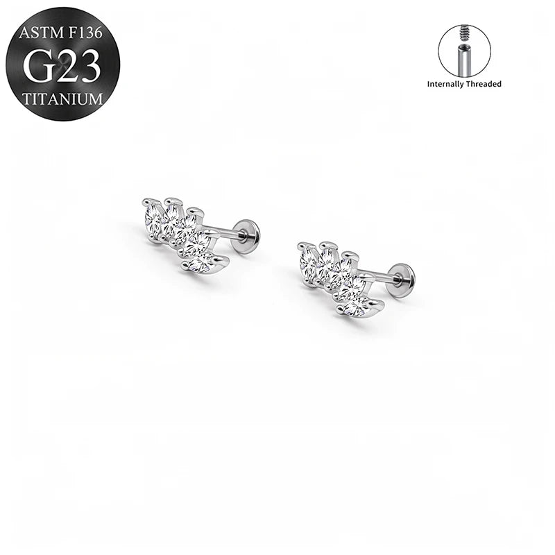 EVISPOL ASTM F136 G23 Titanium Tiny CZ Labret Lip Stud Earring for Women 16G Heart Car close-up view