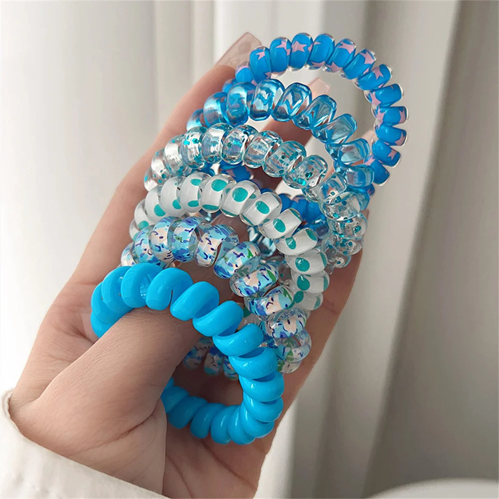 6pcs Sweet Cute Colorful Spiral Hair Ties Resin Jelly Coil Hair Rings Elastic Women Gi close-up view