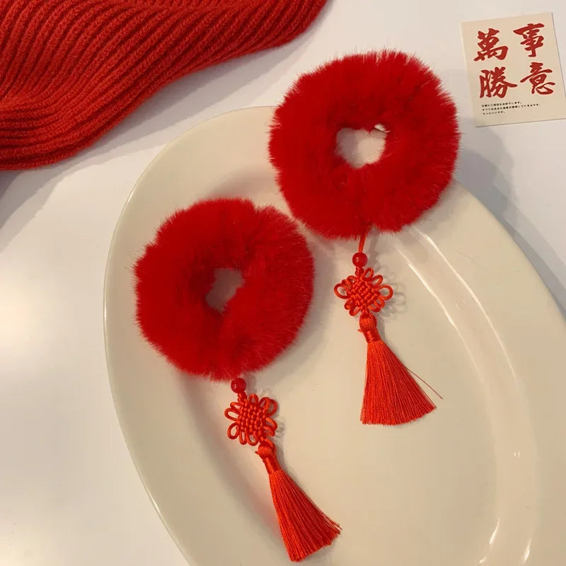 2PCS New Tassel Big Red Chinese-style Hair Accessories Cute Children’s Day And New Ye alternate view