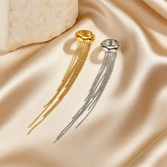 Fashion Long Tassel C-shaped Fake Piercing Ear Clip for Women Gold Plated Stainless St close-up view