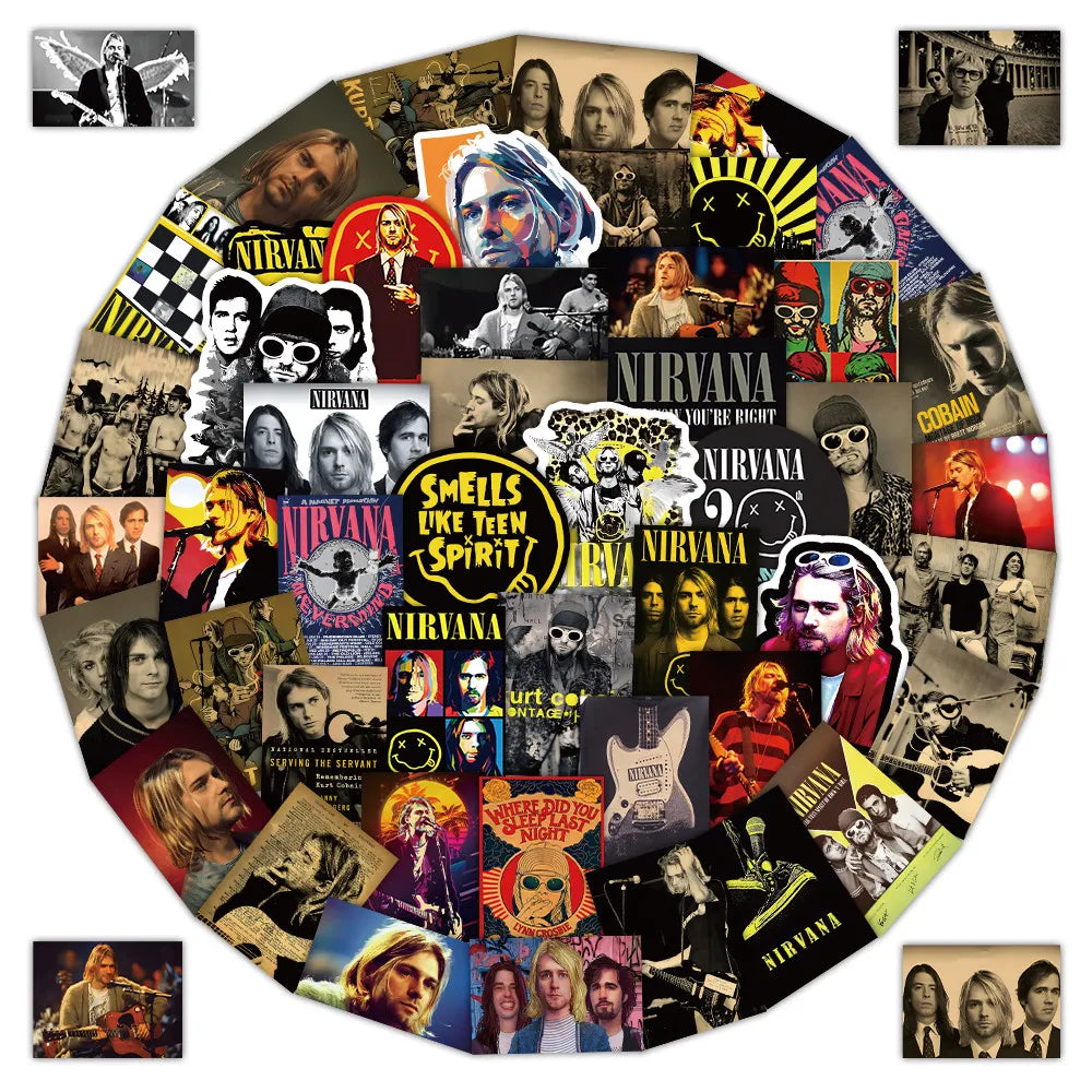 52 Pieces Nirvana Band Stickers | Rock Music Fan Decorative Decals for Laptops, Phone Cases & Guitar