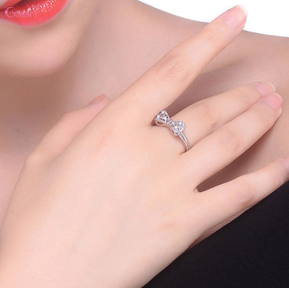 925 Sterling Silver Bowknot Bow Knot Cubic Zirconia Rhinestone Rings For Women Fashio lifestyle view