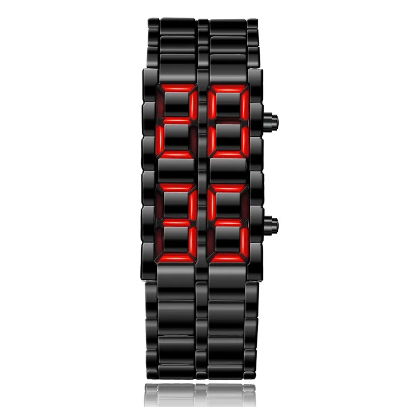Fashion Mens Digital Lava Wrist Watch Men Black Full Metal Red Blue LED Display Wat additional angle