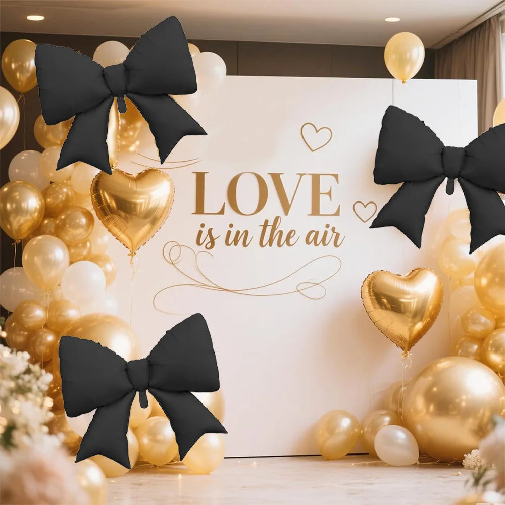 2-Pack Matte Black Bow Aluminum Foil Balloons | Bow-Themed Party Decor detail view