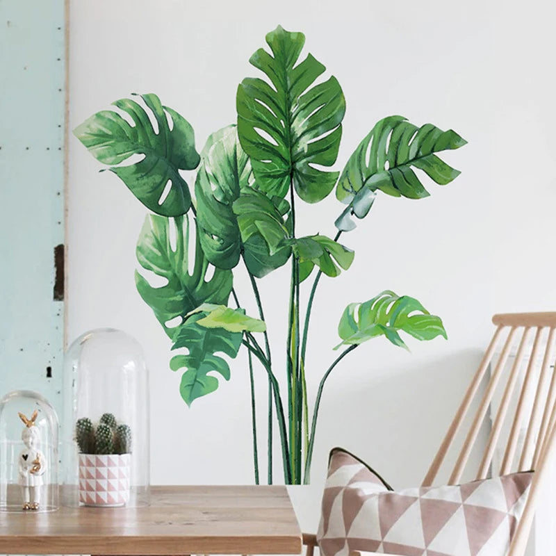 Large Tropical Green Plant Leaves Wall Stickers | Home Room Decor Palm Decal additional angle